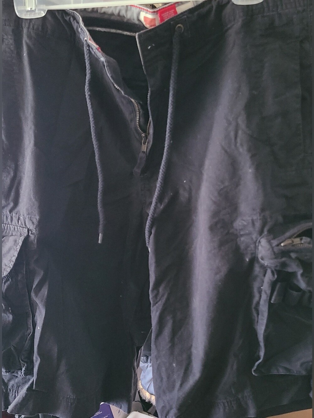 Men's Black Cargo Shorts with Button/Zipper/Drawstring Waist